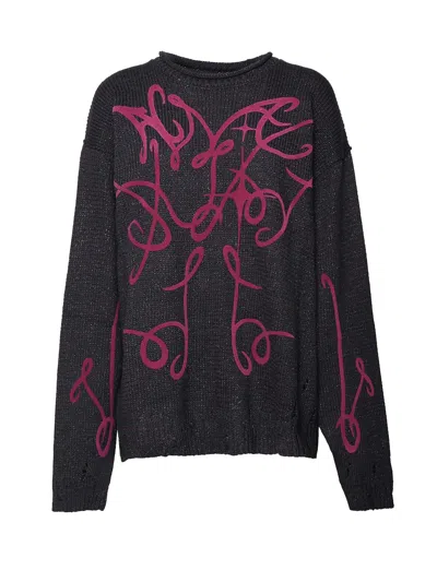 Acne Studios Flocked-logo Distressed Jumper In Gray