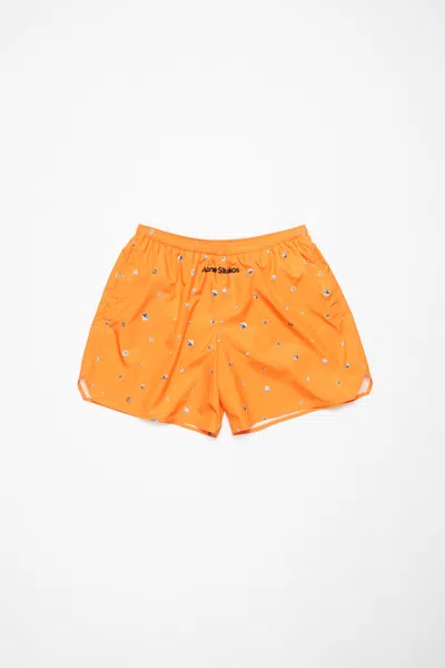 Acne Studios Printed Swim Shorts In Bright Orange