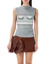 Acne Studios Womens Light Grey Grey Eyelash Brand-print Stretch-woven Jersey Top In Light Grey