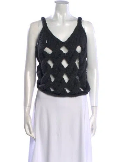 Pre-owned Acne Studios Printed V-neck Crop Top In Gray