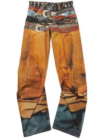 Acne Studios Printed Wide Leg Jeans In Orange