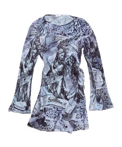 Acne Studios Printed Wrap Mini Dress In Multi Grey