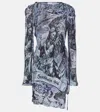 Acne Studios Printed Wrap Mini Dress In Grey