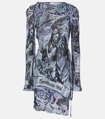 Acne Studios Printed Wrap Mini Dress In 蓝色