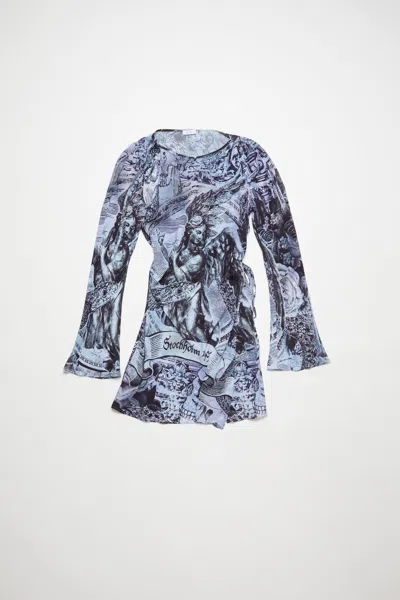 Acne Studios Printed Wrap Mini Dress In Multi Grey