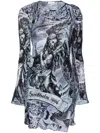 Acne Studios Printed Wrap Mini Dress In 蓝色