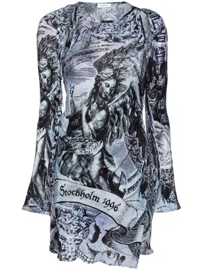 Acne Studios Printed Wrap Mini Dress In Multi Grey