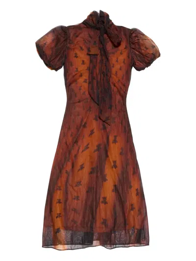Acne Studios Puff-sleeve Printed Dress In Brown
