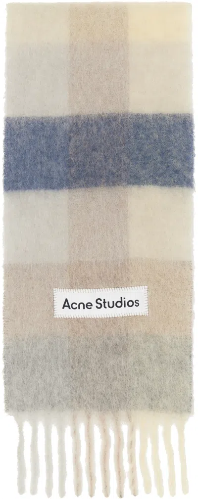 Acne Studios Purple & Off-white Mohair Checked Scarf In Dl6 Vanilla/beige/la