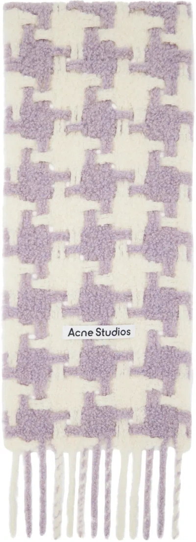 Acne Studios Purple & White Houndstooth Scarf In Aff Lilac/white