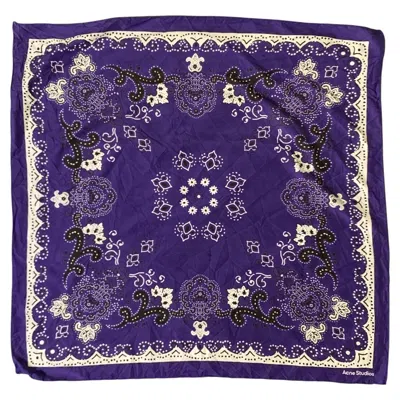 Pre-owned Acne Studios Purple Black & White Paisley Cotton Silk Scarves