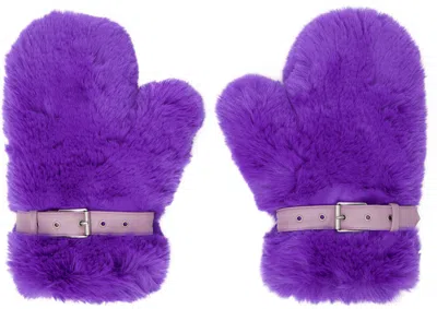 Acne Studios Purple Fluffy Buckle Mittens In Ada Purple