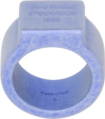 Acne Studios Purple Logo Engraved Signet Ring In Dgz Silver Blue