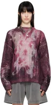 Acne Studios Purple Printed Knit Sweater In Ad8 Dark Purple