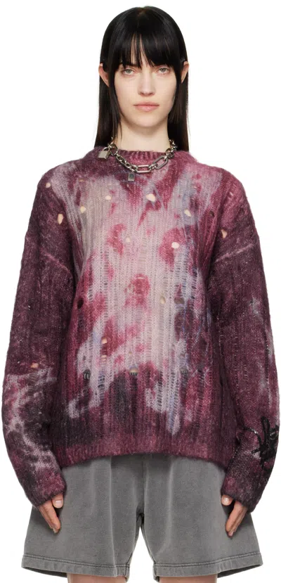 Acne Studios Purple Printed Knit Sweater In Ad8 Dark Purple