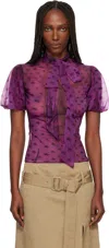 Acne Studios Elulo Bow-detail Sheer Blouse In Purple