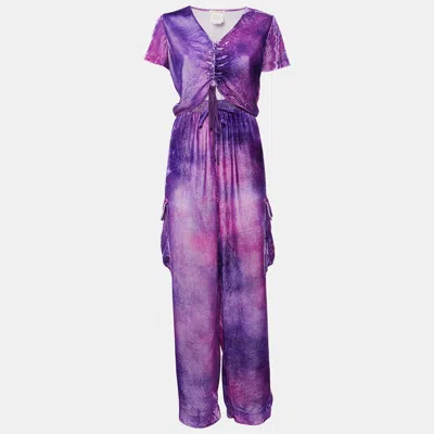 Acne Studios Purple Velvet Crop Top And Track Pants Set