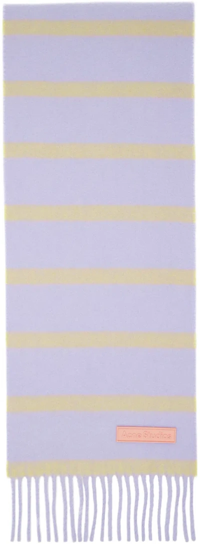 Acne Studios Purple Wool Narrow Scarf In Dih Lilac/yellow