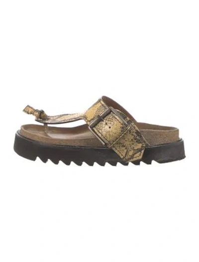 Pre-owned Acne Studios Python Animal Print T-strap Sandals In Neutrals