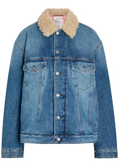 Acne Studios Quilted Faux Shearling And Denim Jacket In Blue