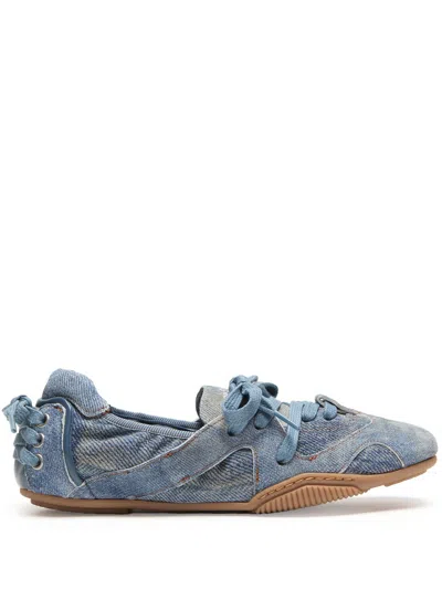 Acne Studios Bilaria Paneled Logo-print Denim Ballet Flats In Blue