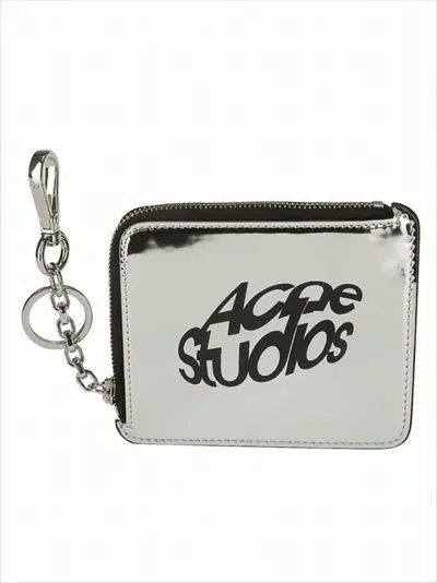 Acne Studios Rectangular Zip-around Card Wallet With Keychain Attachment In White
