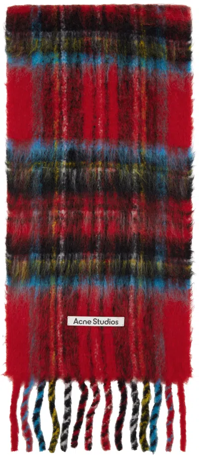 Acne Studios Red & Blue Mohair Check Scarf In Multi