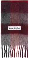 Acne Studios Red & Gray Check Fringe Scarf
