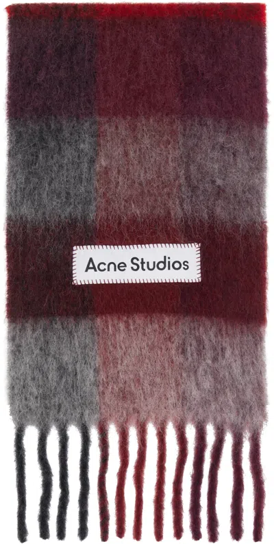 Acne Studios Red & Gray Check Fringe Scarf