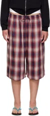 Acne Studios Red & Navy Check Shorts In Red