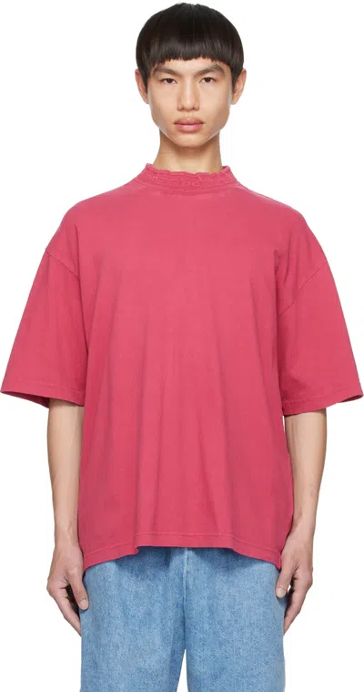 Acne Studios Red Embossed T-shirt In Act Fuchsia Pink