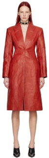 ACNE STUDIOS RED PINCHED SEAMS LEATHER COAT