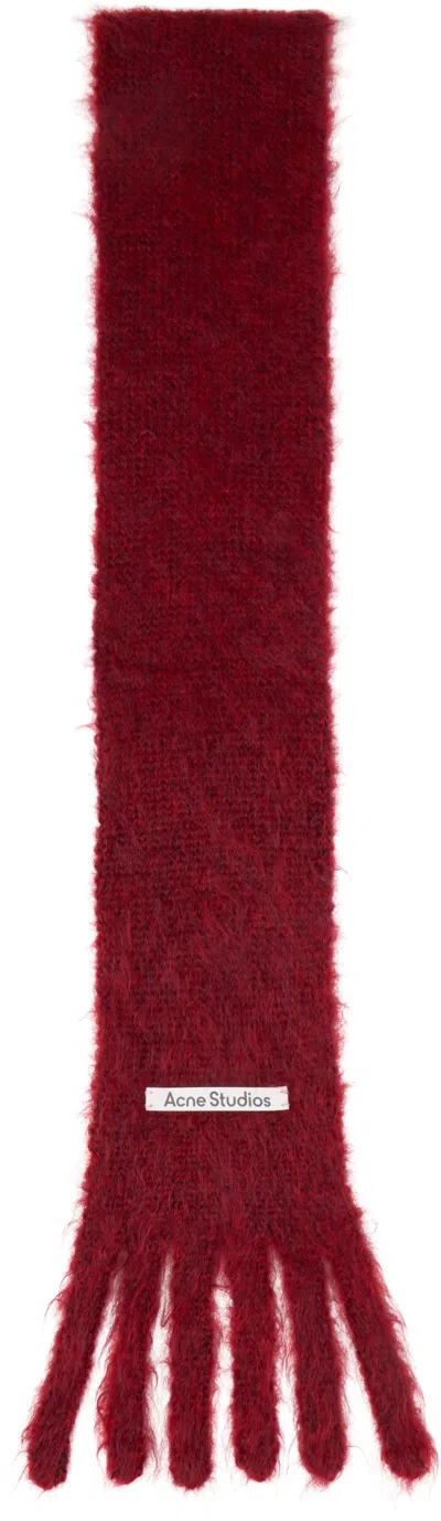 Acne Studios Red Skinny Logo Scarf In Gold