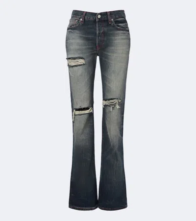Acne Studios Re-edition Distressed Faded Bootcut Jeans In Blue