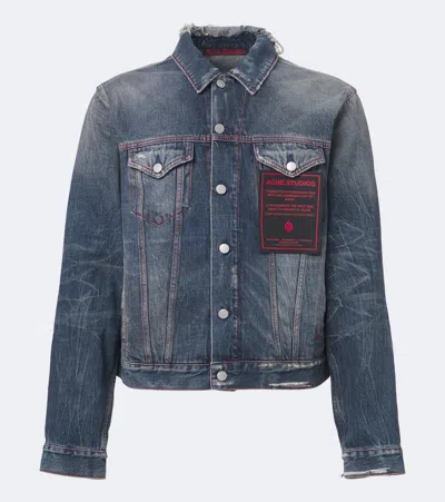Acne Studios Re-edition Distressed Faded Denim Jacket In Blue
