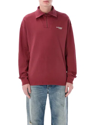 Acne Studios Refined Zip-up Logo Sweatshirt - Regular Fit In Burgundy