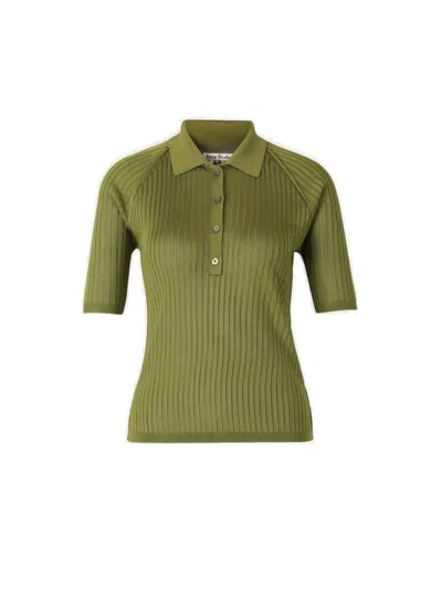 Acne Studios Ribbed-knit Polo Shirt In Green