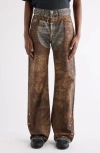 Acne Studios Wide Leg Patchwork Jeans With Button And Loops In Brown