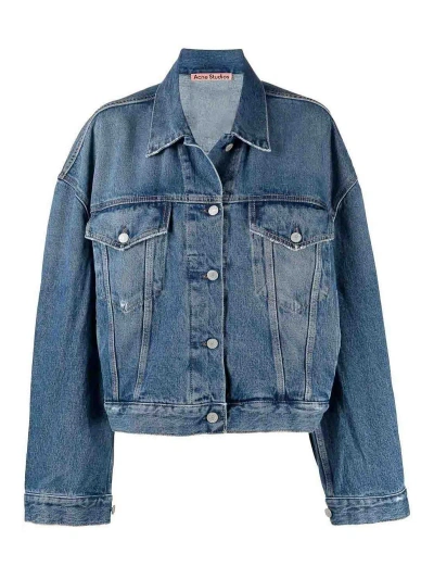 Acne Studios Relaxed Cropped Denim Jacket In Blue