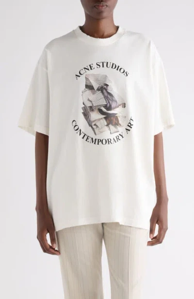 Acne Studios Relaxed Fit Distressed Organic Cotton Graphic T-shirt In White