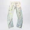Acne Studios Distressed Printed Barrel-leg Jeans In Blue