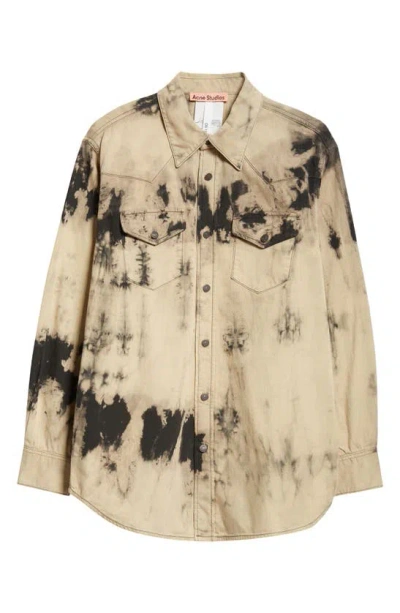 Acne Studios Relaxed Fit Tie Dye Denim Button-up Overshirt In Bbj Black/beige