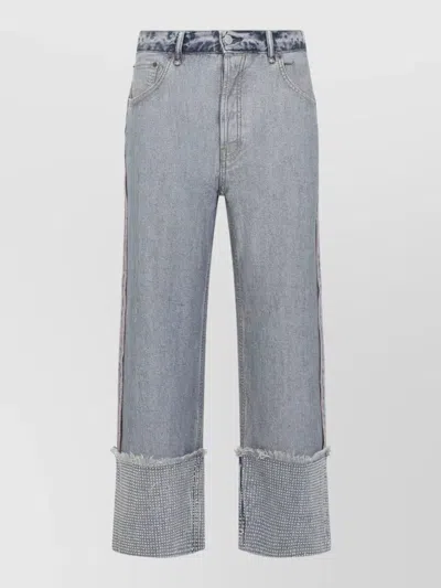 Acne Studios Rhinestone Denim Straight Leg Mid Rise Jeans In Brown