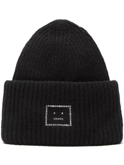 Acne Studios Crystal-embellished Ribbed Wool Beanie In Black