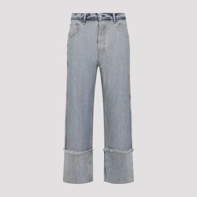 Acne Studios Denim Rhinestone Straight-leg Cropped Jeans In Gray