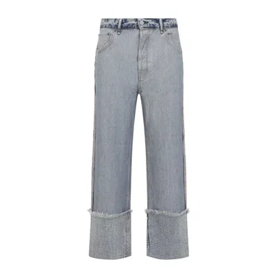 Acne Studios Rhinestone Denim Straight Leg Mid Rise Jeans In Brown