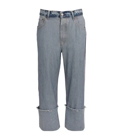 Acne Studios Rhinestone-detail Mid-rise Straight Jeans In Blue