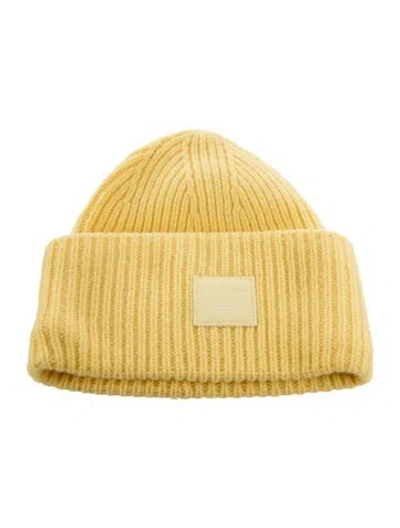 Pre-owned Acne Studios Ribbed Beanie With Face Logo In Yellow