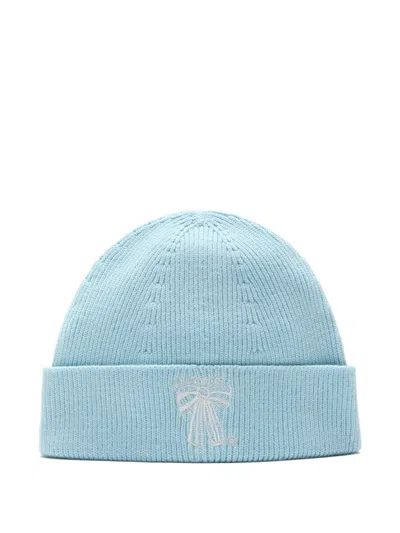 Acne Studios Ribbed Bow-embroidered Beanie In Blue