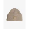 Acne Studios Womens Greige Melange Ribbed Brand-patch Wool-blend Beanie In Brown
